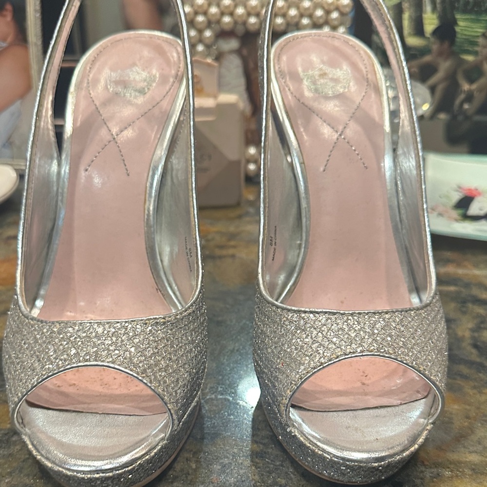 Elegant Silver Peep-Toe Heels